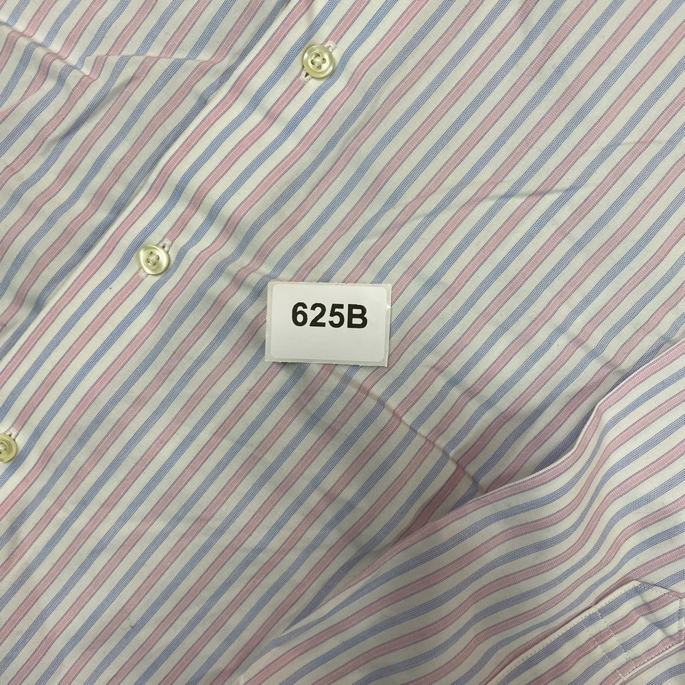 Brooks Brothers Milano Dress Shirt Pink Blue Stripe Mens 17.5 35 Non Iron - Picture 7 of 7